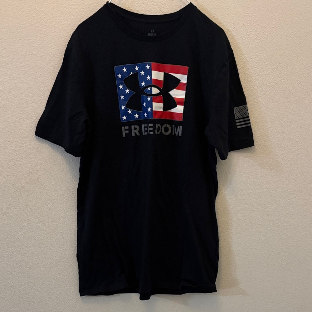 Under Armour Black Short Sleeve Tee with American Flag Logo